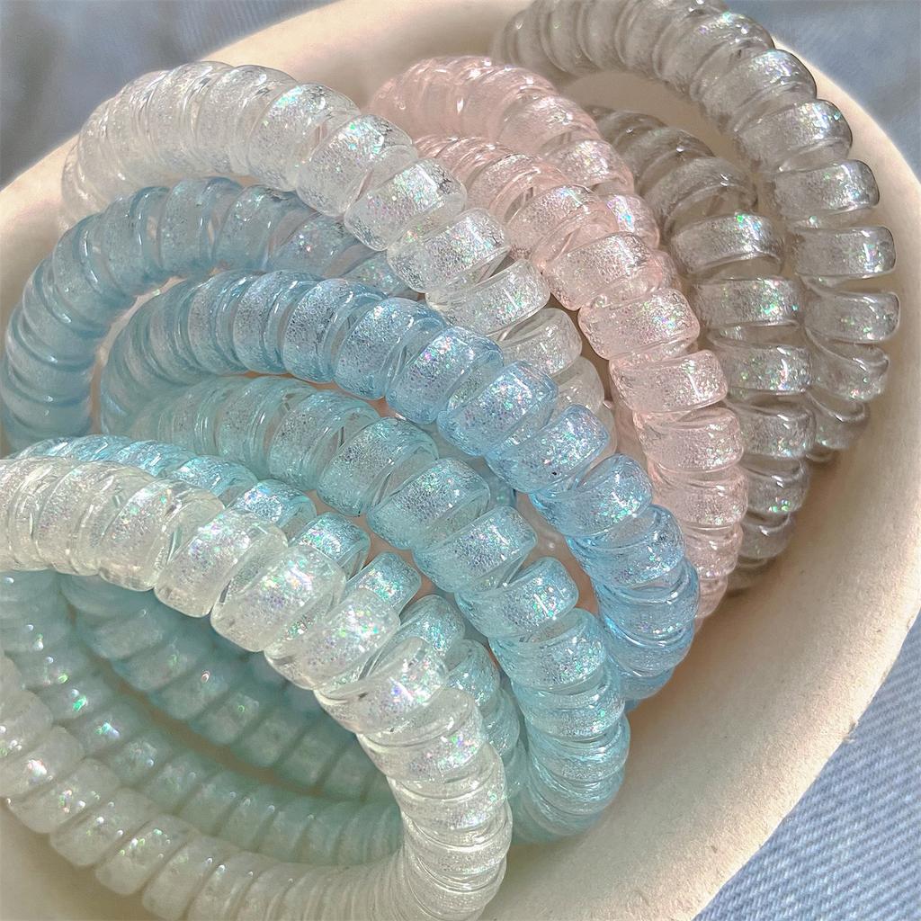 6 шт./набор Спиральные резинки для волос с блестками розового и синего цвета, резинки-скранчи в виде телефонного шнура, эластичная повязка для волос, женские аксессуары для волос