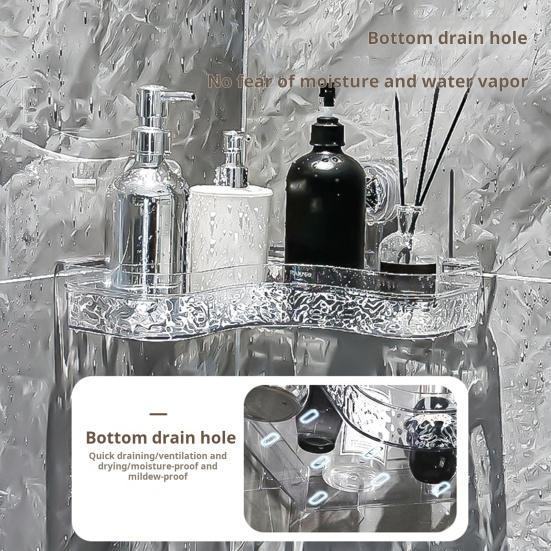 Полка для хранения Caddy с прозрачной стеной без сверления и присоской. Треугольные отсеки. Прочная несущая способность. Простая установка. Угловая полка для хранения в ванной комнате.