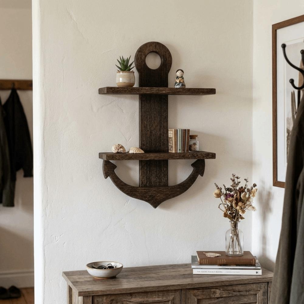 Nautical Style Floating Shelves Double-Layer Display Rack Decorative Wall Mounted Shelf Bathroom