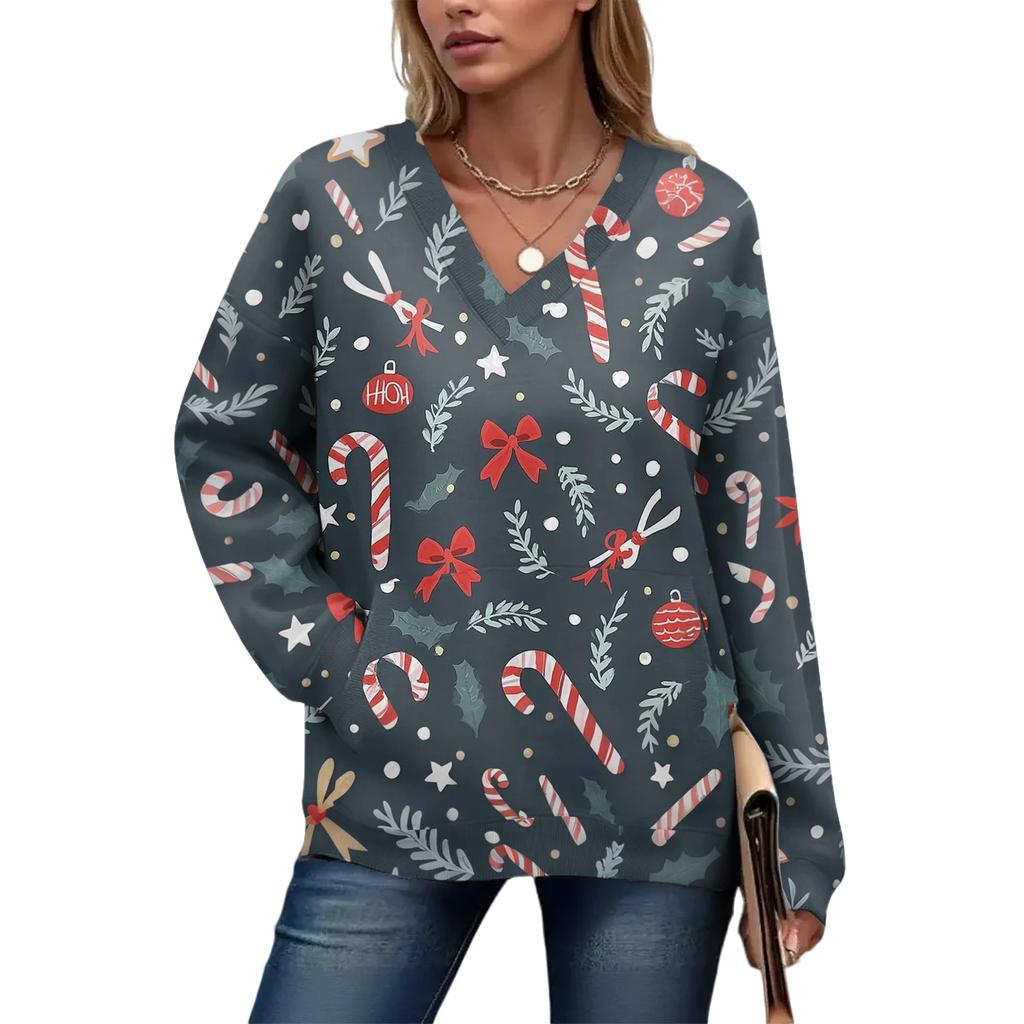 Women's Casual And Fashionable Christmas Print Long-Sleeved Top