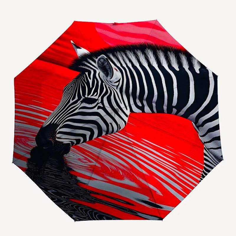 1pc Zebra Reflection Automatic Folding Umbrella - Compact Travel Umbrella with Auto Open/Close 8-Rib Heavy-Duty Shaft for Women/Men -l054