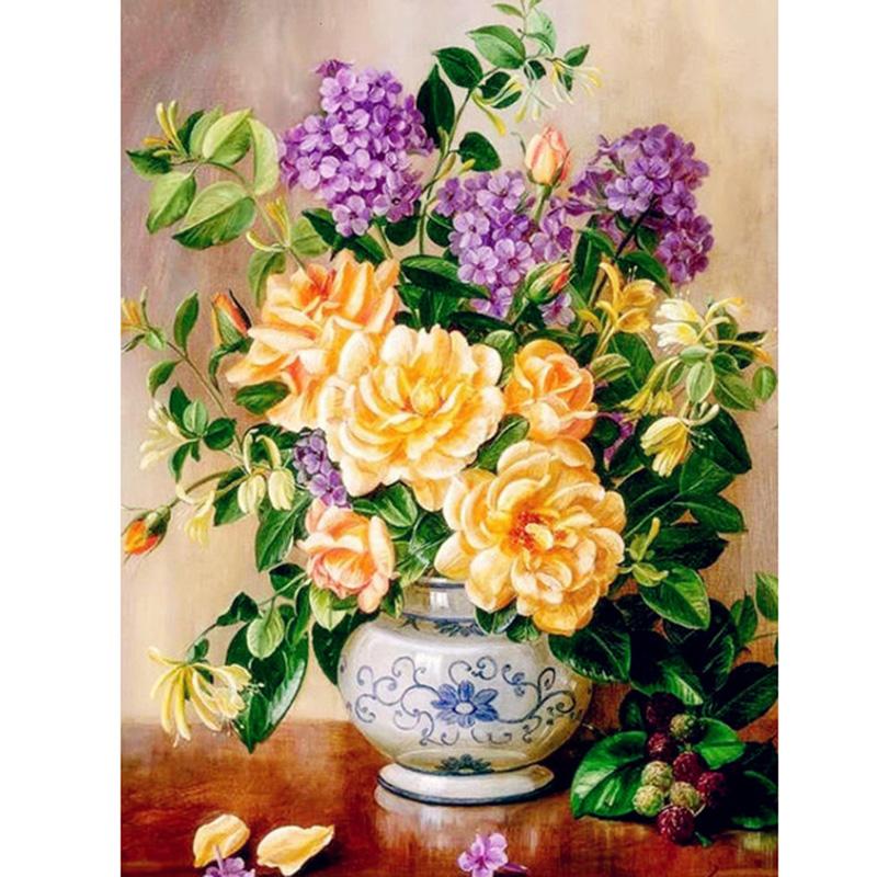 DIY Flower 5D Diamond Painting Full Round Drill Resin Diamond Embroidery Mosaic Cross Stitch Basket Wall Art Home Decor Gift