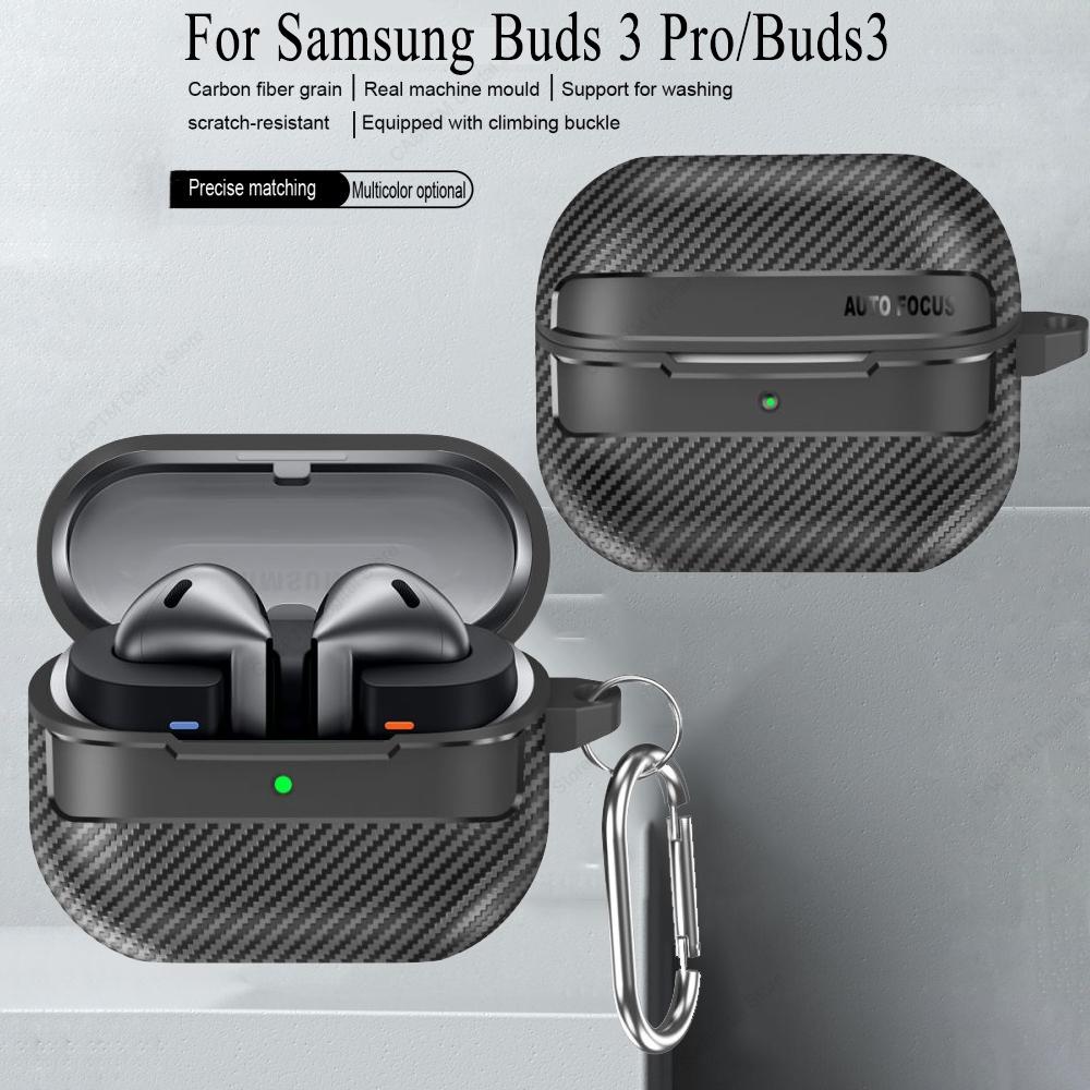 New TPU Cover For Samsung Galaxy Buds 3 Pro Buzz 3 Pro Buds3 Pro Case Carbon Fibre Pattern PC Protective Cases With Hook
