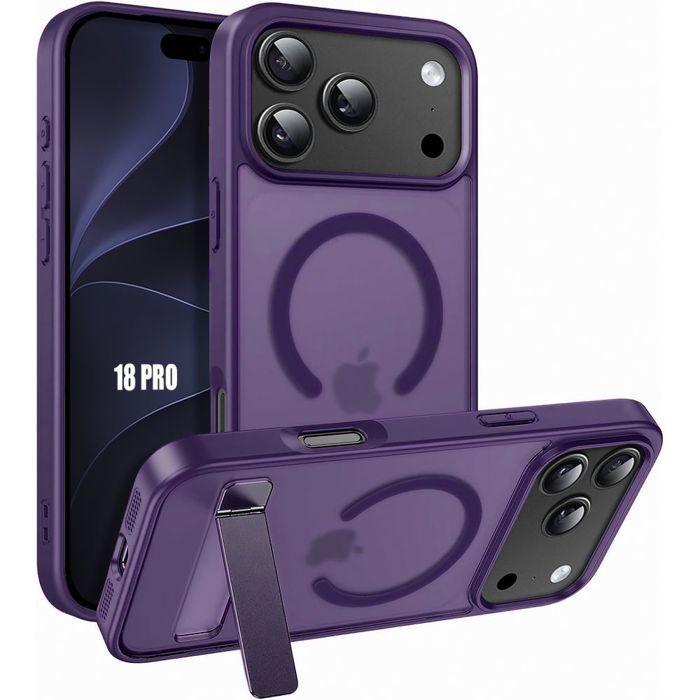 Coque pour iPhone 18 Pro, Hybride Silicone et PC avec Anneau Magnétique et Support - Violet Nuit
