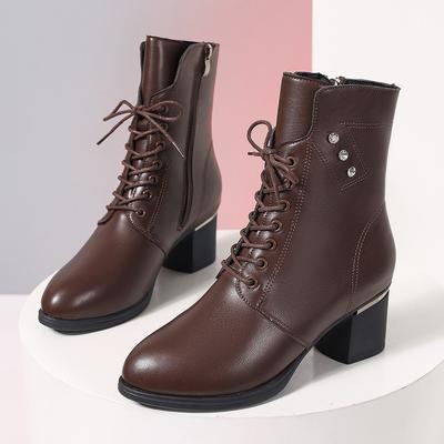 Осень и зима новая толстый каблук средний каблук ботинки Мартин женские британский стиль мода большой размер боковая молния средняя голень женские ботинки