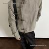 Unisex Retro Distressed Patchwork Airplane Buckle Jacket - Original Design, Loose Fit, Short Coat.