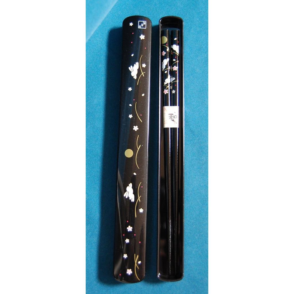 Набор палочек для еды Tanaka и футляр, дизайн «Лунный кролик», черный, 22,5 см — идеальный подарок