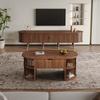 2-Piece Living Room Set, Coffee Table with Lift-Top, TV Cabinet, Sliding Doors, Vertical Fluting, Wooden Legs, Gold Handles, Storage