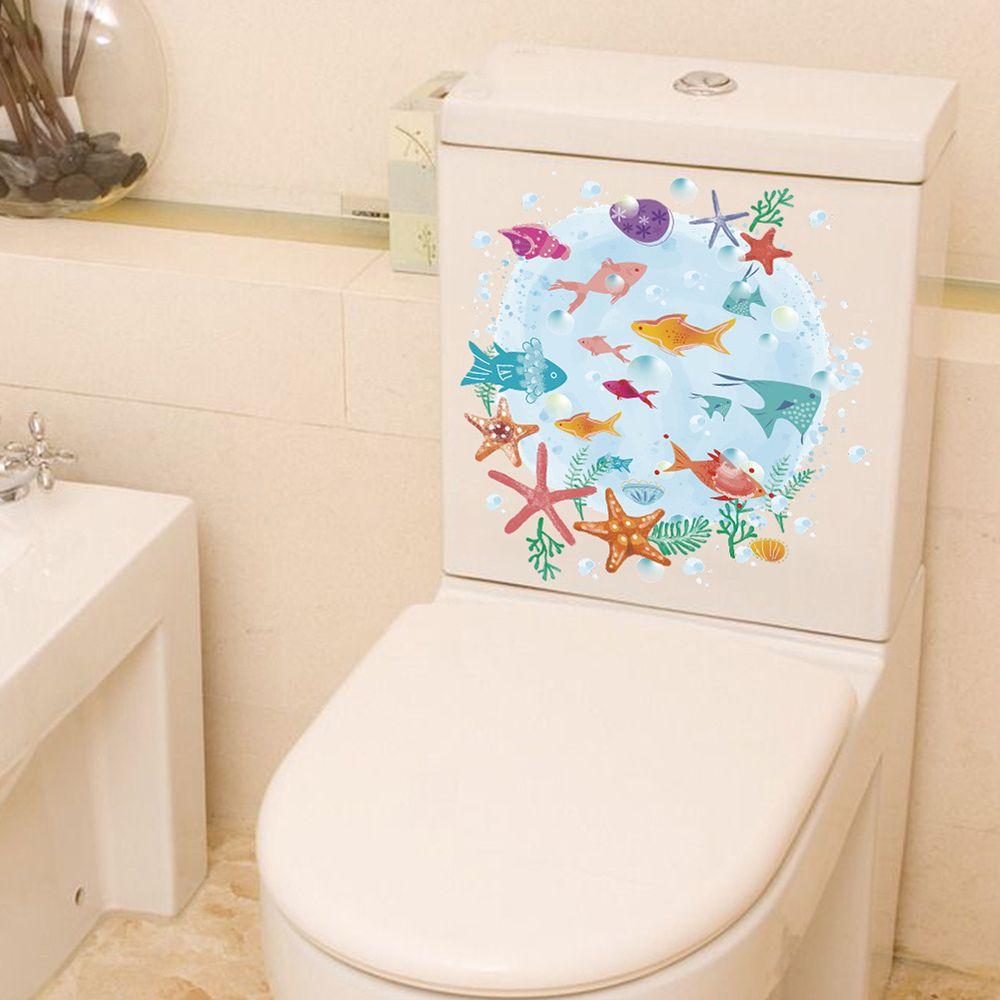 Commode Ornament Home Decor Bathroom Cartoon Fish Sea-lives Decals Toilet Stickers Underwater World