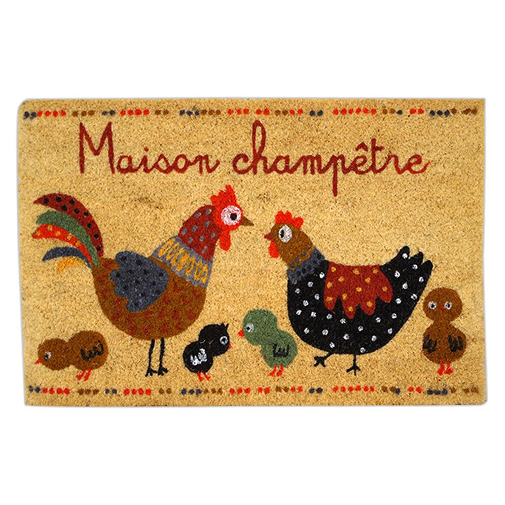 Les Trésors De Lily [R6780] - Straw Doormat 'Hens' Red Brown - 60x40 Cm (Country House)