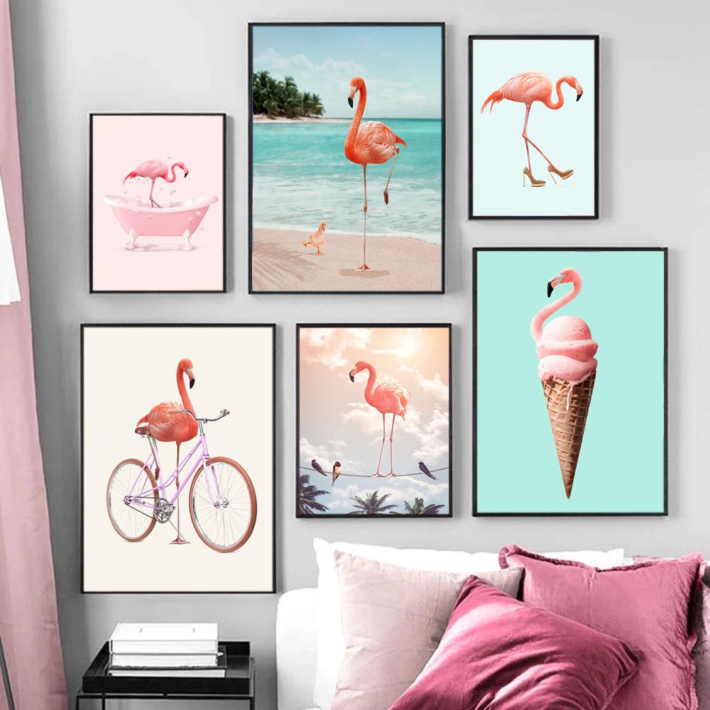 Fashion Style Funny Pink Pretty Flamingo Canvas Painting Posters And Prints Wall Pictures Home Decor For Living Room Bedroom