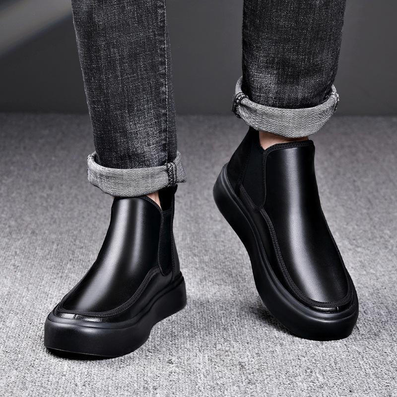Модные мужские повседневные ботинки челси, черные модные туфли из натуральной кожи, ковбойские ботинки на платформе, вечерние платья для выпускного вечера, осень-зима, ботинки по щиколотку, мужские