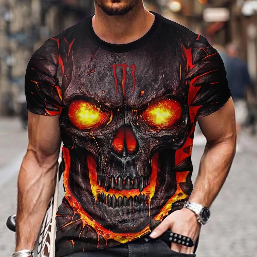 Винтажная Мужская футболка с 3d принтом ужасов и черепом, летняя классическая повседневная мужская футболка с круглым вырезом и коротким рукавом, модные свободные топы большого размера