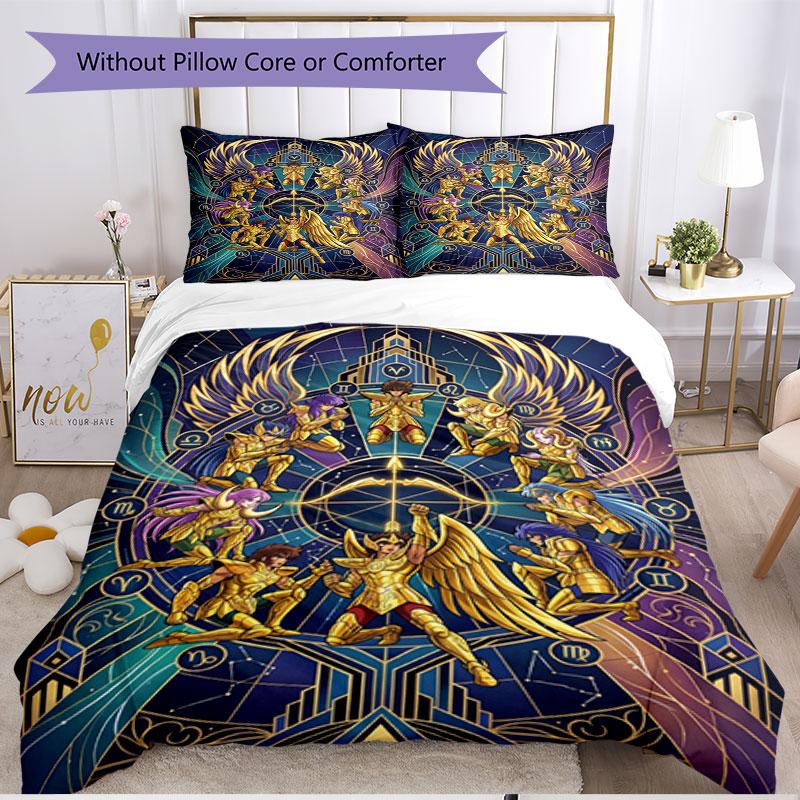 3pcs Duvet Cover Set (1*Duvet Cover + 2*Pillowcase, Without Core), Saint Seiya Print Soft All‑Season Bedding Set, Home Bedroom Decor Gift