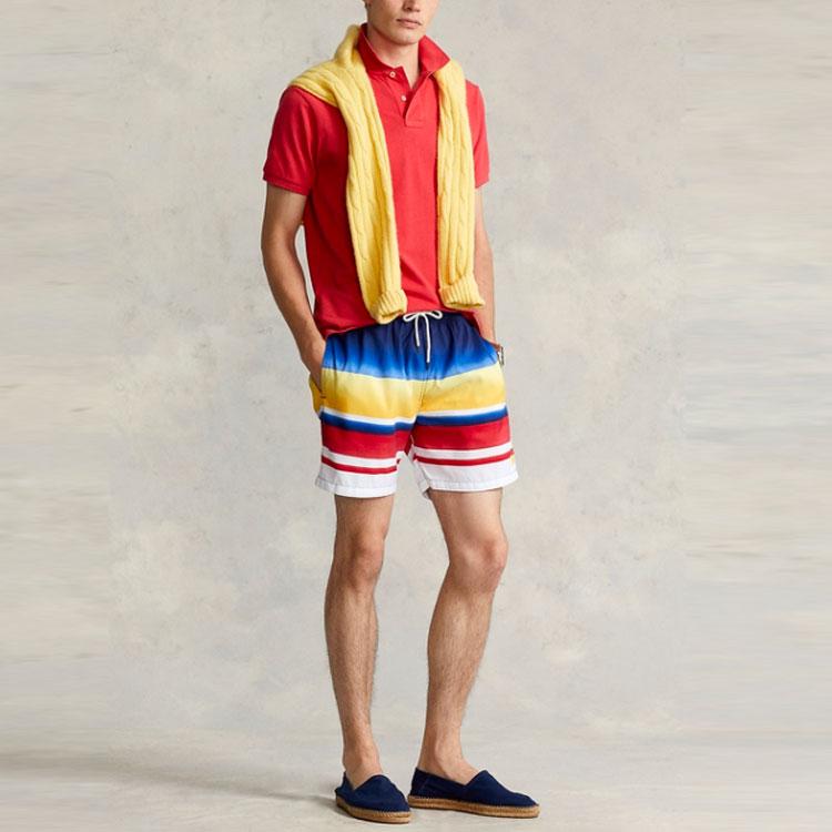Polo Ralph Lauren SS22 Красные в полоску Шорты прямого кроя Повседневные Мужские шорты Многоцветный MNPOSWM17620212-999