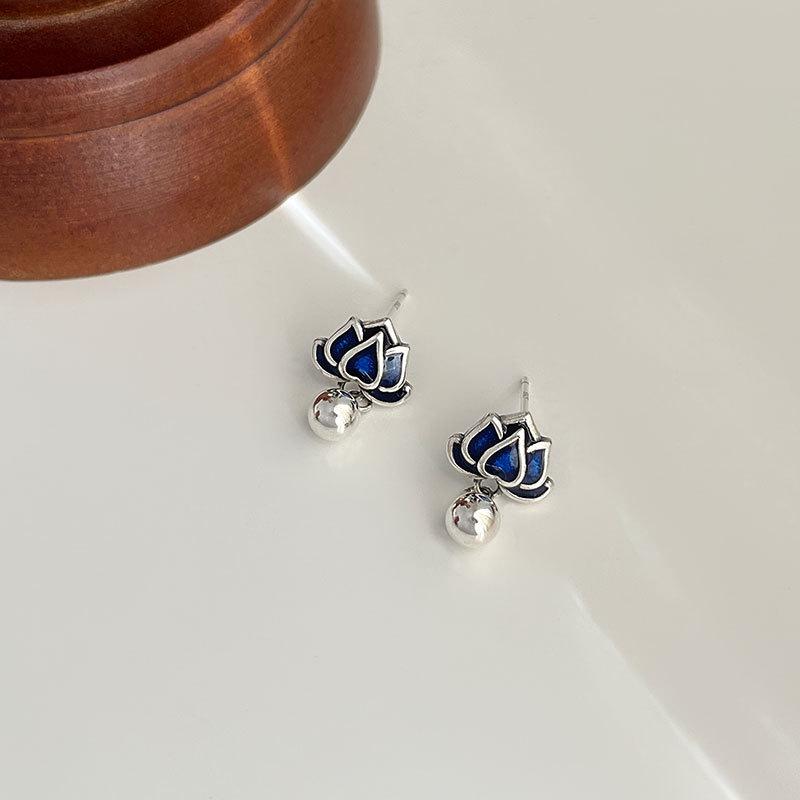 Этнический стиль синий клей лотос серьги кольцо для женщин персонализированное указательный палец кольцо Niche Sense