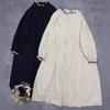 Японские платья с воротником и оборками, весеннее повседневное однотонное свободное женское платье с однотонными карманами
