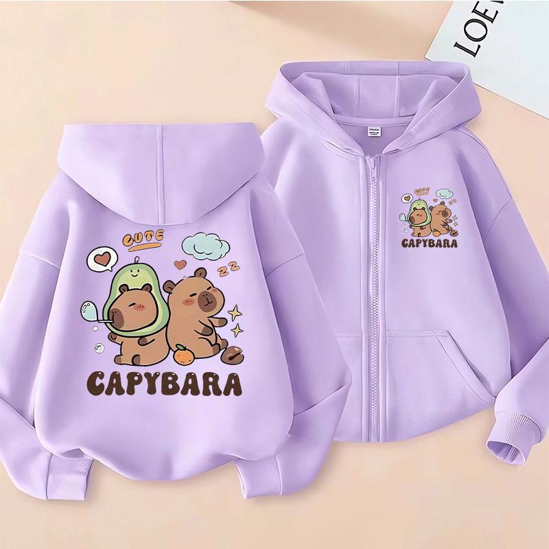 Cute Casual Hoodie Capybara Jacket Y2k Stylish Boys Girls Zipper Trendy Animal Cartoon Zip Up Sweatshirts Winter Autumn Unisex