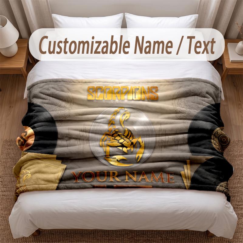 Scorpions Printed Flannel Blanket Custom Name Text Soft Warm Throw For Bedroom Holiday Gift