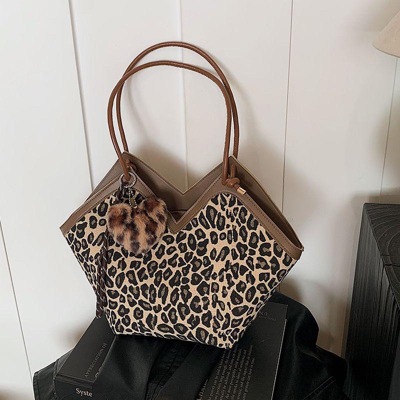 Большая вместительная сумка с леопардовым принтом, модная ретро-сумка на одно плечо для женщин, универсальная сумка-тоут для женщин