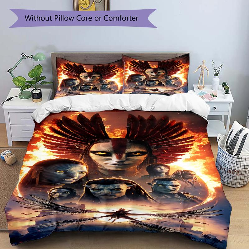 3Pcs Alien Creatures Fiery Sky Bedding Set Soft Fabric Duvet Cover Pillowcases Home Christmas Xmas Halloween Gift 1 Duvet Cover 2 Pillowcase G148