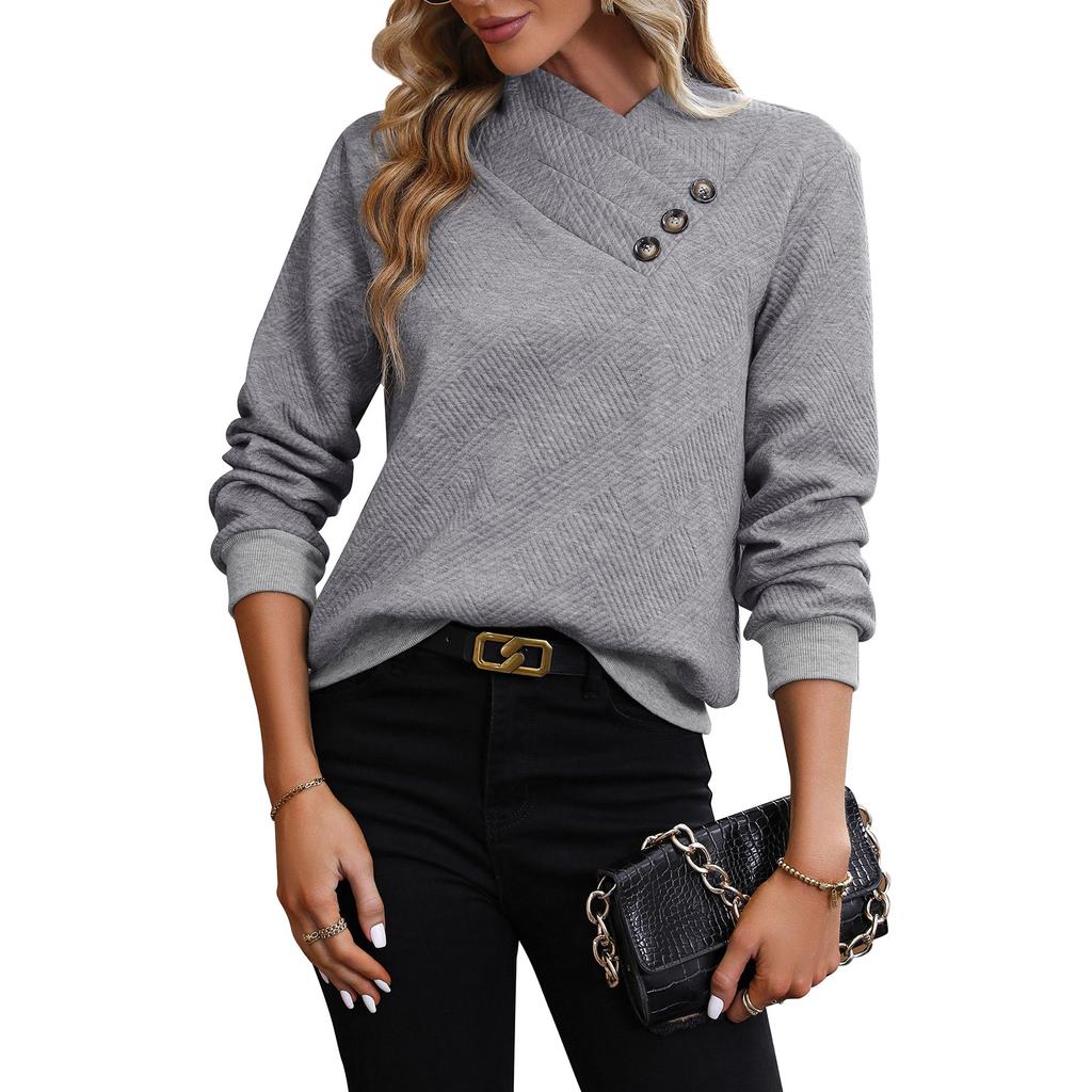 Женский осенний повседневный однотонный пуловер с длинными рукавами и v-образным вырезом на пуговицах, толстовка