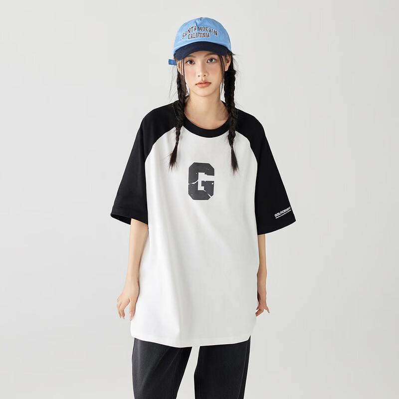 GOLFCROSS Унисекс Летняя футболка в студенческом стиле, с цветовыми блоками, с принтом из пены, с коротким рукавом