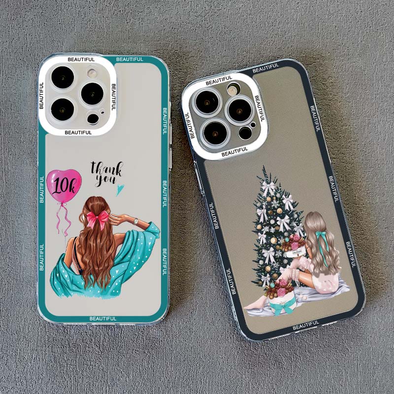Прозрачный Чехол с Рисунком Городская Девушка для Макияжа для iPhone 14 X XR XS 15 13 12 11 Pro Max Рисованная Девушка Чехол для iPhone 7 8 Plus SE2