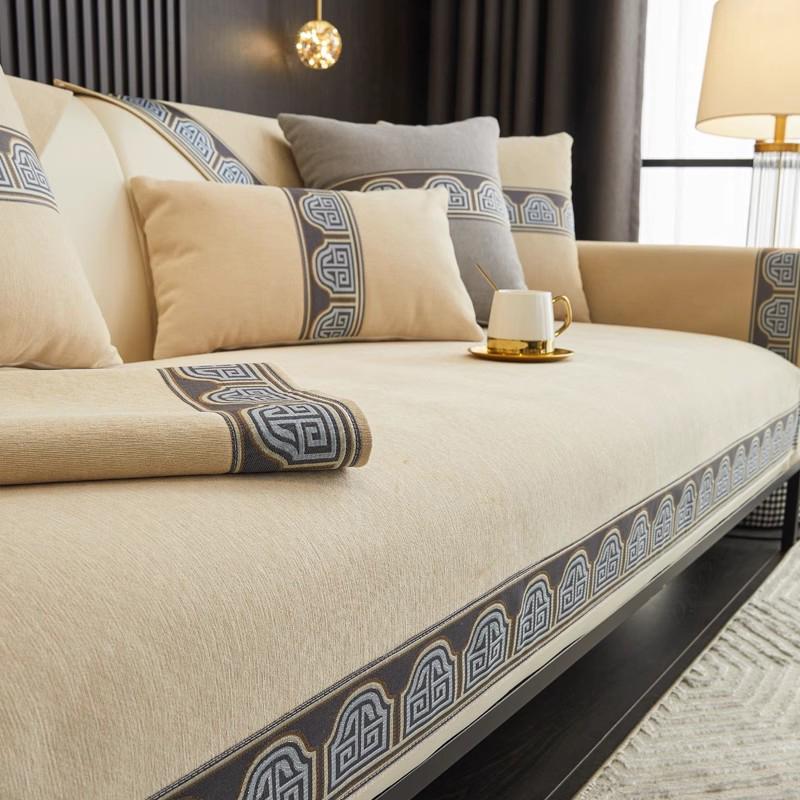 Ретро Кофейная Подушка для Дивана Новый Китайский Стиль Четыре Сезона Универсальная Накладка на Диван Шенилловое Полотенце для Спинки Дивана Чехол для Дивана Домашний Декор