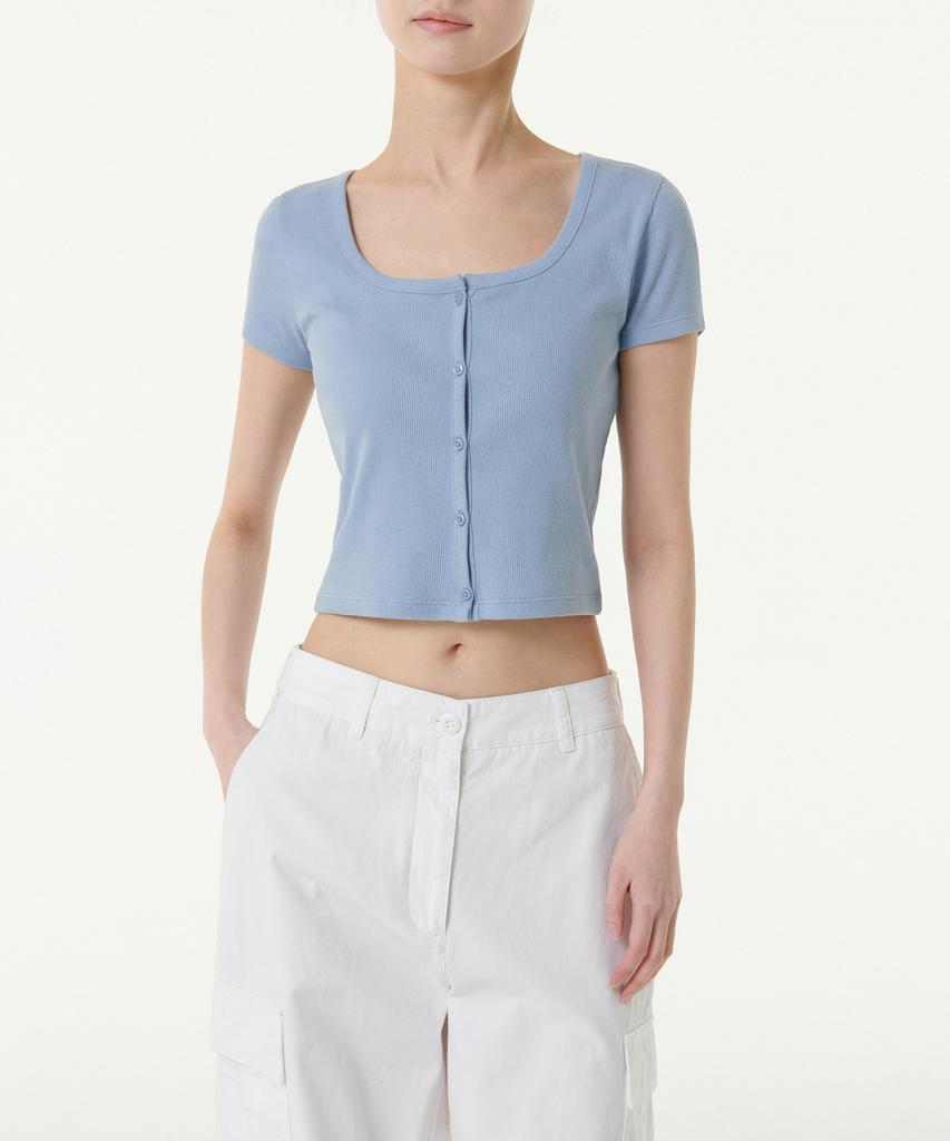 MUSINSA STANDARD WOMAN Women'S Slim Crop Square Neck Button T-Shirt [Cloudy Blue]