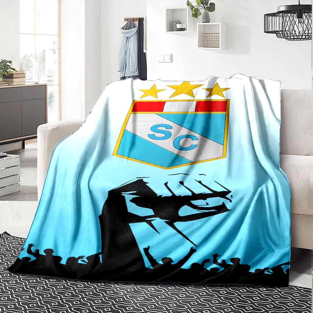 Sporting Cristal Football Club Badge Fan Silhouette Print Flannel Blanket Soft Warm Throw Blanket for Sofa Bed Living Room