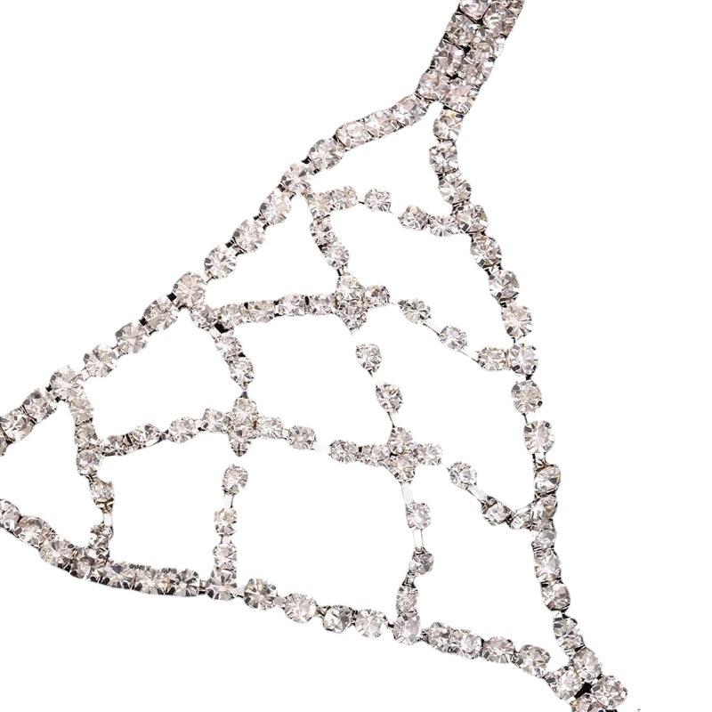 Sexy Rhinestone Mesh Chain Thong Panties for Women Simple Beach Nightclub Crystal Thong Underwear Waist Body Chain Jewelry