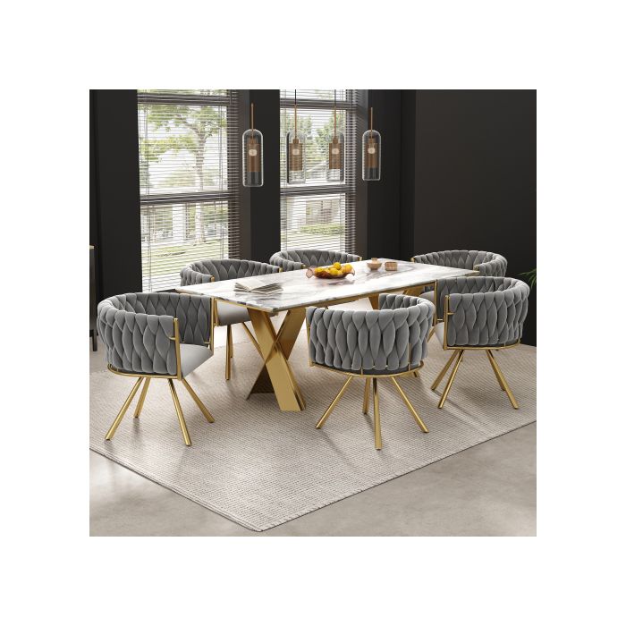 Chaise de salle à manger en velours, ensemble de 4 avec quatre pieds de soutien en métal, Ash Gold