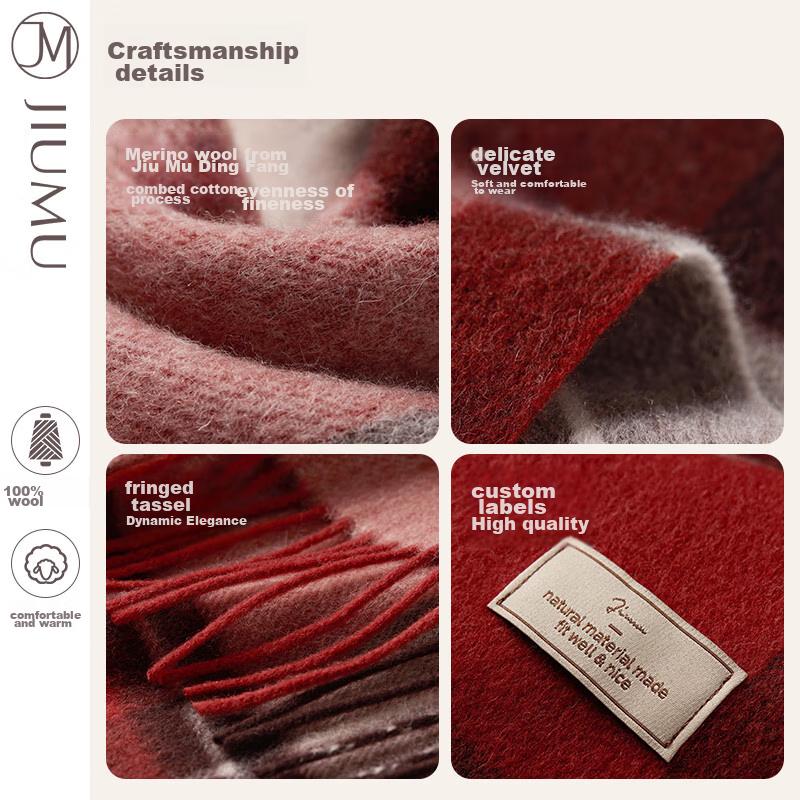 JIUMU Pure Wool Scarf for Women, Autumn And Winter Neck Warmer, Ladies' Warm Shawl, Red, Zodiac Year Gift, Mother's Day Present, Gift Box Set