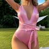 2025 Европейский и американский патентный лакированный купальник-боди с глубоким V-образным вырезом на спине