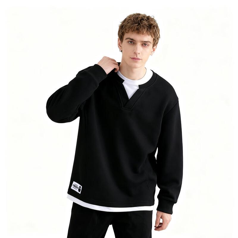 Fingercroxxit Men's 2025 Faux Two-Piece Colorblock Crewneck Sweatshirt