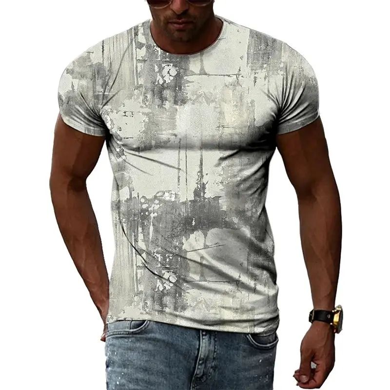 Летняя мужская повседневная модная футболка с нерегулярным узором с 3d принтом и круглым воротником с коротким рукавом, уличная свободная одежда больших размеров, дышащий топ