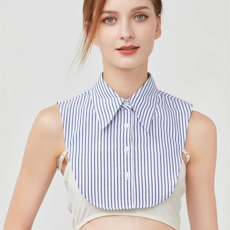 Blue Striped Shirt Fake Collar for Womens Fake Sleeved Cuff Half Shirt Detachable Collar Formal Suits Fake Cuff False Collar