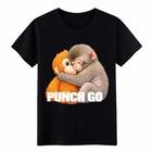 Винтажная уличная одежда PUNCH GO Футболка с принтом обезьяны Плюшевая обнимающая графика Унисекс футболка