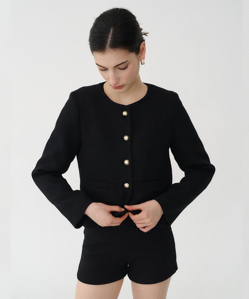 Bibyseob [Set] Classic Tweed Jacket + Slim Shorts Black