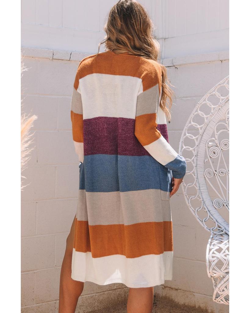 Azura Exchange Colorblock Open Front Long Knit Cardigan
