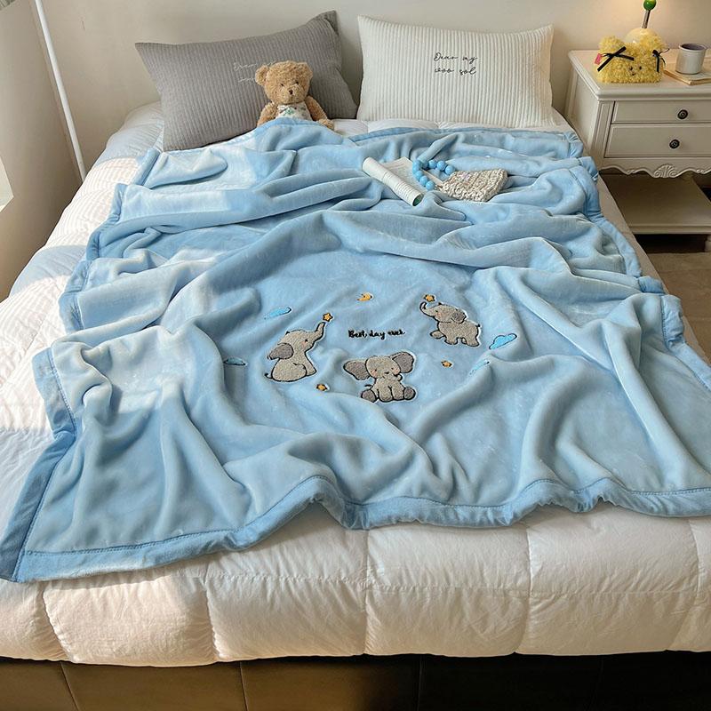 Solid Thick Cartoon Towel Embroidered Blanket Double Layer Warm Milk Velvet Sofa Cover Cozy Breathable Bedspread for Adult Kids