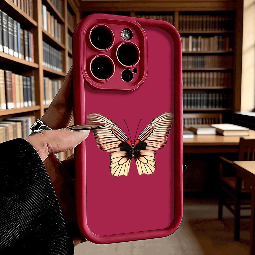 Red and Beige Butterfly Soft TPU Phone Case for iPhone 17 16 15 14 13 12 11 Pro Max Plus Shockproof Anti-Slip Cover