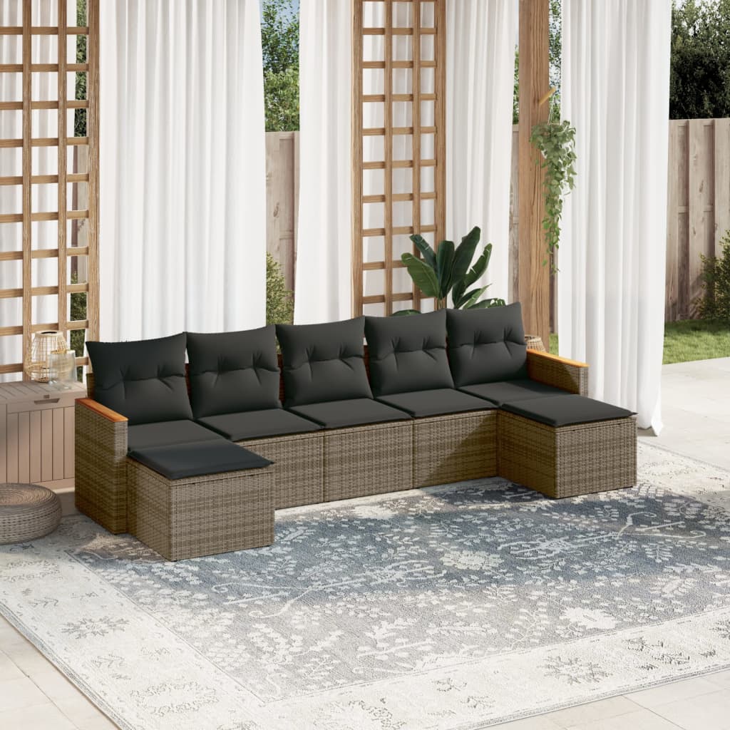7 Piece Garden Sofa Set with Cushions Gray Poly Rattan
