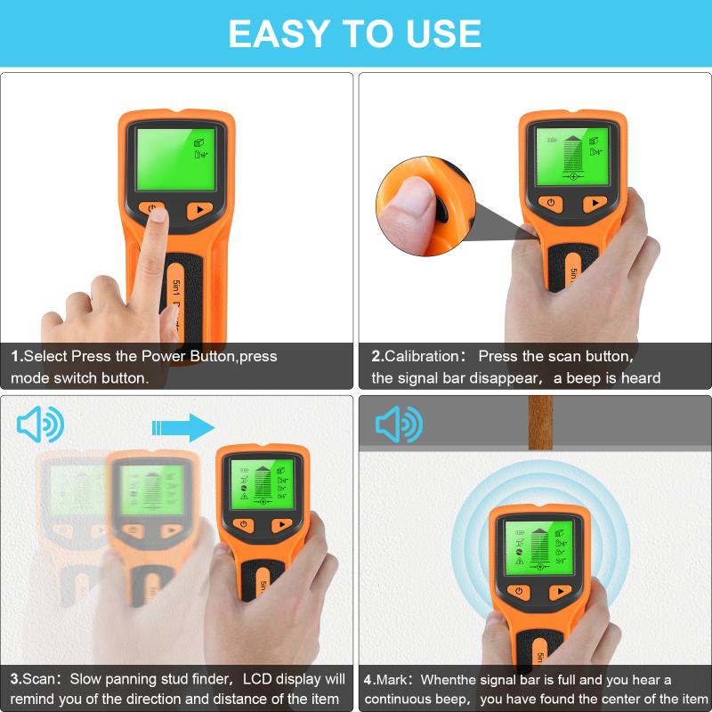 Metal Detector Wall Scanner 5 in 1 Deep Sensing Stud Finder for Home Improvement Renovation Projects
