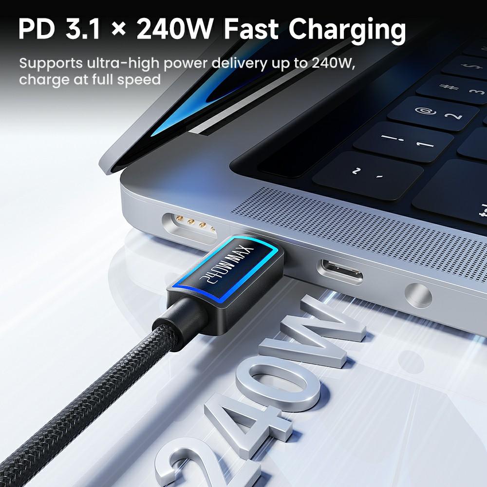 TOOCKI TX109C4 1м PD 240Вт USB-C на USB-C Кабель для передачи данных с кольцевой подсветкой 480 Мбит/с Быстрая передача данных с чипом E-Marker для ноутбука телефона