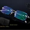 Rimless Reading Glasses Men Cut Edge Anti-fatigue and Anti-blue Light Clear Lenses Presbyopic Glasses Men