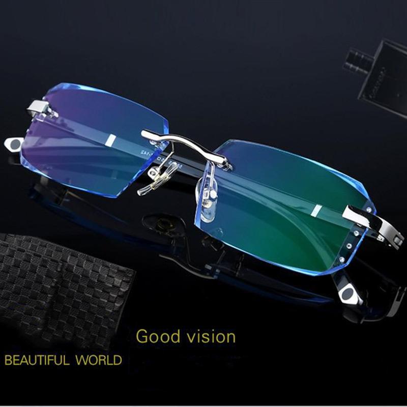 Rimless Reading Glasses Men Cut Edge Anti-fatigue and Anti-blue Light Clear Lenses Presbyopic Glasses Men