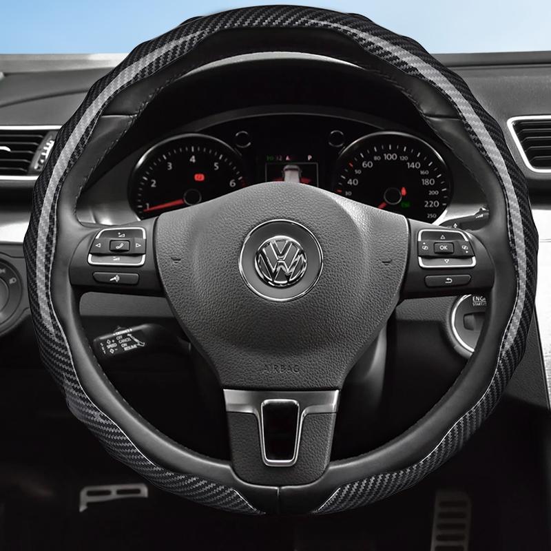 vcxja9 Suitable for Volkswagen Carbon Fiber Texture Steering Wheel Cover Snap-On Wave-Shaped Sporty Design Durable Protective Shell Golf Passat Polo