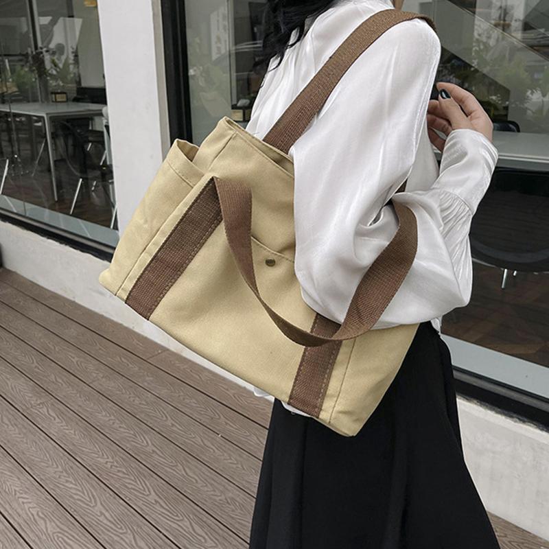 Yogodlns Minimalist Female Student Large Capacity Commuting Tote Bag Canvas Shoulder Bag For Women Portable Handbags